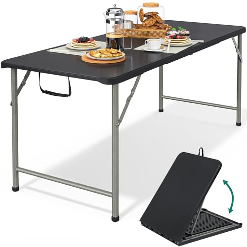 YITAHOME 6FT Folding Table, Outdoor Folding Table w/Heavy Duty HDPE Tabletop, Rectangle Folding Tables w/Portable Carrying Handle for Picnic, Parties, Camping & Indoor Activities, Black - color: Black