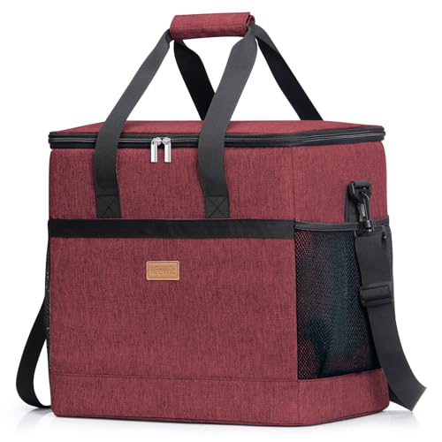 Lifewit Cooler Bag 30/50/60 Cans Collapsible and Insulated Large Lunch Bag Leakproof Soft Cooler Portable Tote for Camping/BBQ/Family Outdoor Activities - color: Burgendy, size: 60-Can(40L)