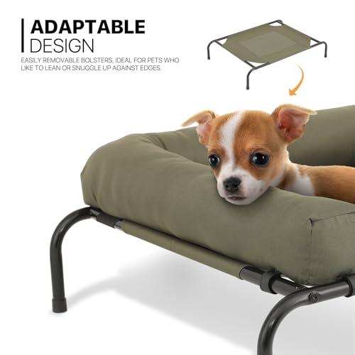 MoNiBloom Outdoor Elevated Dog Bed w/Removable Bolster, Portable Raised Outdoor Dog Bed with Stable Anti-Slip Feet & Breathable Mesh, 35.5 Inches Length, Dark Green - color: Dark Green, size: 35.5"L