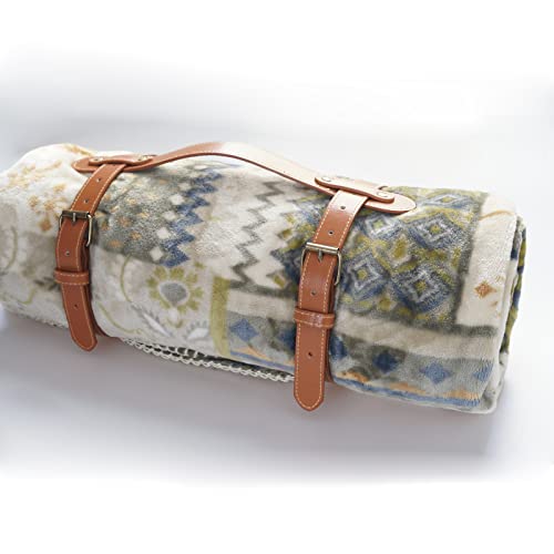 PU Leather Handle Outdoor Picnic Blanket Carry Strap Camping Travel Rug Carrier Blanket Motorcycle Tour Yoga Mat Luggage Belt (Light Brown) - color: Light Brown