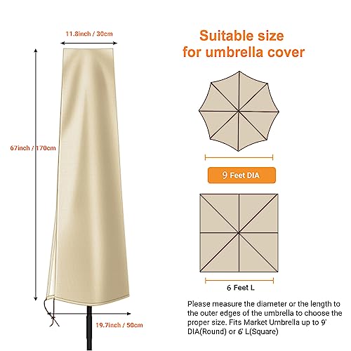 OKPOW Umbrella Covers for Outdoor Umbrellas - Small Patio Umbrella Cover for 6 ft to 9 ft Outdoor Table Umbrella - Waterproof Windproof Anti-UV Garden Parasol Covers, Khaki - color: Khaki