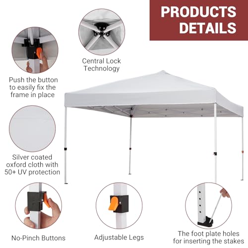 10x10 Pop-Up Camping Tent White, Waterproof Sun Shade Canopy, Portable Outdoor Shelter for Camping, Beach, Garden & Backyard - color: White, size: 10x10ft
