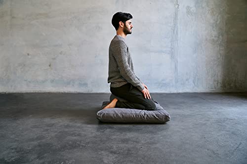 Organic Round Meditation Cushion by renoo - Durable Comfortable Cotton, Linen, Hemp - Modern Zafu - Buckwheat Floor Pillow Yoga Bolster in 15 Colors Removable Cover - 15 inches - Slate - color: Slate