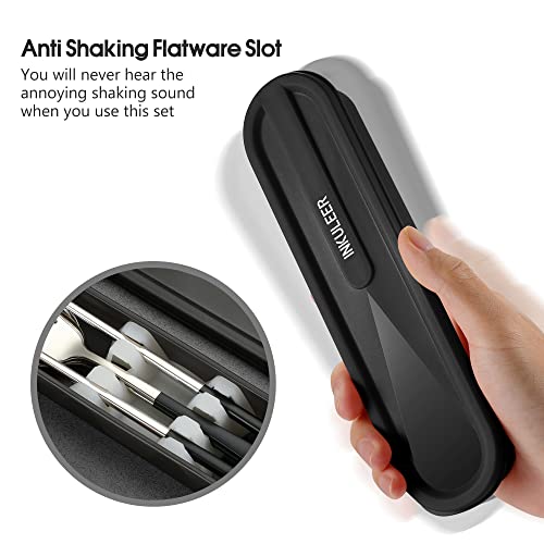 Travel cutlery set, 18/8 stainless steel cutlery, Reusable utensils set with case, Portable Silverware Lunch Box for Camping and Office (Black/knife set) - color: Black