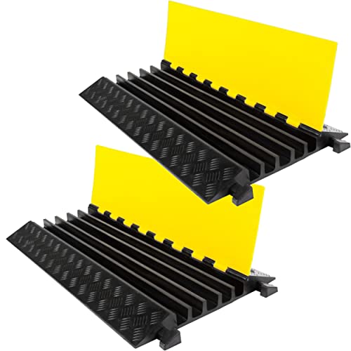 Electriduct Extreme Rubber 5 Channel Cable Protector 36" Wire Cover with 1-3/8" Channels - Black/Yellow - Pack of 2 - color: Black Base / Yellow Lid, size: 5 Channel Cable Protector | Pack of 2