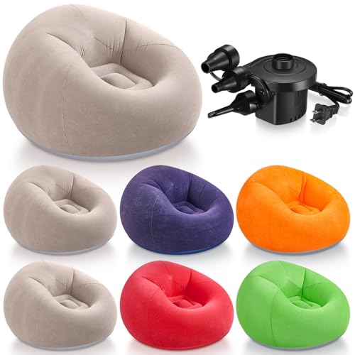 Realspring 6 9 12 Pcs Inflatable Bean Bag Chairs for Adults with Electric Air Pump, Blow up Couch Folding Portable Inflatable Couch Lazy Sofa for Outdoor Movie Night Camping(Colorful,6 Pcs) - color: Colorful