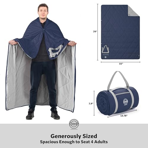 STOVER Large Waterproof Outdoor Stadium Blanket- Extra Thick Soft Fleece Camping Blanket for Travel, Picnics, Sports, Dogs 79"x55", Warm, Windproof, Sand-Proof, Lightweight, Packable (Victory Blue) - color: 01 - Victory Blue