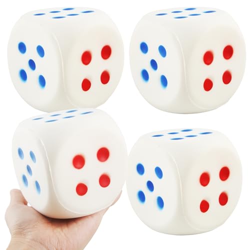 4 Pcs Jumbo Foam Dice Set 4 Inch Large Rounded Edge Playing Dice for Classroom Games Party Activities Kids Learning Math Indoor Outdoor Play (Color Style 1) - color: Color Style 1