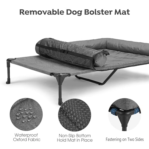 Veehoo Cooling Elevated Dog Bed Add Removable Waterproof Bolster Cushion Mat, Raised Pet Cot with Breathable Teslin Mesh, No-Slip Feet, Dog Sofa Bed for Indoor Outdoor, XLarge, Black Silver - color: Black Silver, size: 49.0"L x 33.0"W x 9.0"Th