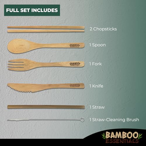 Travel Utensils with Case Set Fork, Knife, Spoon, Chopsticks, Straw, Straw-cleaning brush, Travel Pouch and Carabiner, Excellent For Everyday Use! ((1Set) Midnight Black) - color: Midnight Black, size: 1 Set