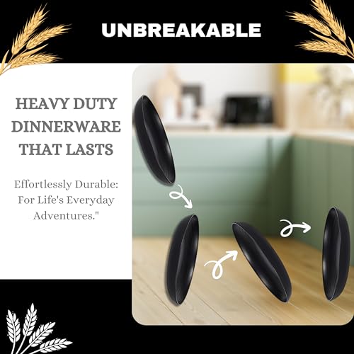 ECOSTAR Wheat Straw Dinnerware Sets Unbreakable Plates Bowls and Cups Reusable Utensils Dishwasher Microwave Safe Bowls and Plates Sets (Black) - color: Black