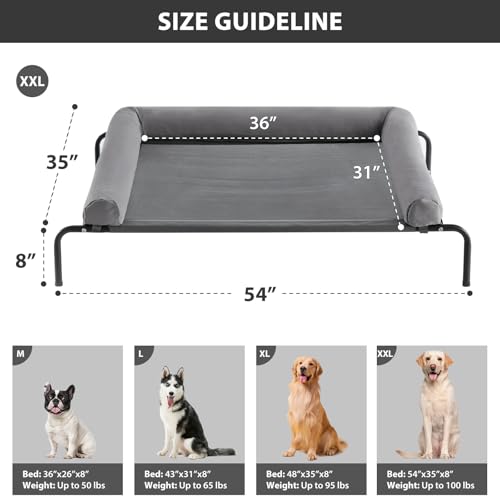 RRPETHOME Large Elevated Cooling Dog Bed, Raised Dog Cot Beds for Large Dogs, Elevated Outdoor Pet Cot, Chew Proof Portable Cooling Pet Cot with Skid-Resistant Feet and Breathable Mesh - color: Grey, size: 54.0"L x 34.0"W x 8.0"Th