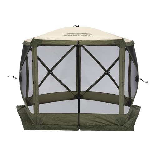 Clam Venture 9' x 9' Pop-Up Screen Tent – Green/Tan Portable 5-Sided Outdoor Gazebo Canopy with Mesh Netting, Carry Bag, Stakes & Tie-Downs – Instant Setup Shelter for Camping, Picnics & Events - color: Green/Tan