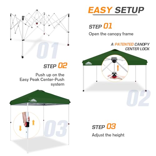 EAGLE PEAK Pop Up Canopy Tent with Wheeled Carry Bag, 8 Stakes, 4 Ropes, Easy Set Up Tent Canopy, 6.6x6.6 ft, Green - color: Green, size: 6.6x6.6
