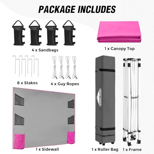 EAGLE PEAK Commercial Canopy 10x10 with Sidewall Storage, Easy OnePerson Setup Pop Up Canopy Tent with Roller Bag, Stakes, Ropes, and Weight Bags, Pink - color: Pink
