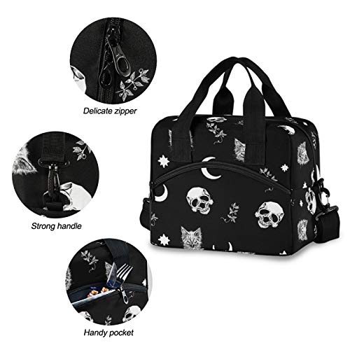 Skull Cat Moon Gothic Insulated Lunch Bag Reusable Lunch Tote Bag Cooler Bag for Women Men Adult Lunch Box with Adjustable Shoulder Strap Leakproof Lunch Bag for Work School Picnic Camping - color: Skull Cat Moon