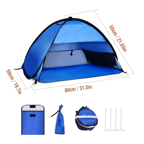 Beach Sun Shelters, Instant Sun Shade Canopy Head PopUp Canopy Automatic Shade Tent for Camping, Portable Windproof Waterproof with Mobile Phone Stand with Tent Nails, with Breathable Mesh, 80cm - color: Blue-Breathable-31.5in
