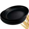 Wheat Straw Deep Dinner Plates Set of 4, Unbreakable Reusable Plates, Microwave & Dishwasher Safe, BPA Free Salad Plates for Kitchen, Daily Use & Parties (Black) - color: Black