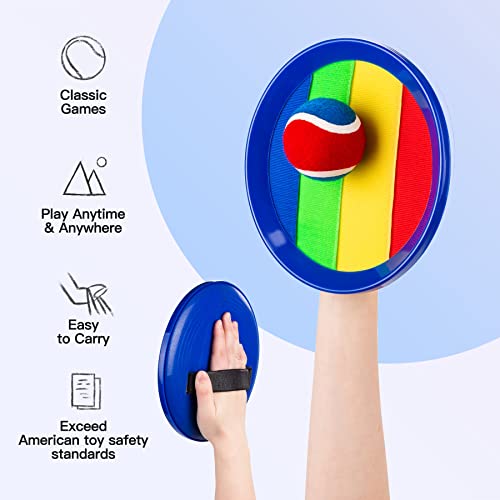 Upgraded Toss and Catch Ball Game Set, Outdoor Games for Kids Toys, Stocking Stuffers for Family Games, Beach Pool Yard Christmas Toys Birthday Gifts for Boys Girls 3 4 5 6 7 8-12 Year Old - color: Rainbow, size: 4 Paddles 4 Balls