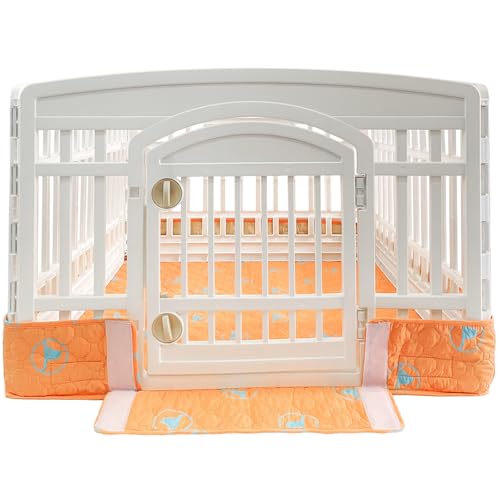 PJYuCien Dog Playpen Bottom Pad Fits for 36 Inch 4 Panels Exercise Pet Pen, Using as a Fence Stabilization and Puppy Pen Mat, Hoop and Loop Design, Orange (Playpen Not Included) - style: Orange Bottom, 36"Width, Orange ( Adhesive Tape Connections )