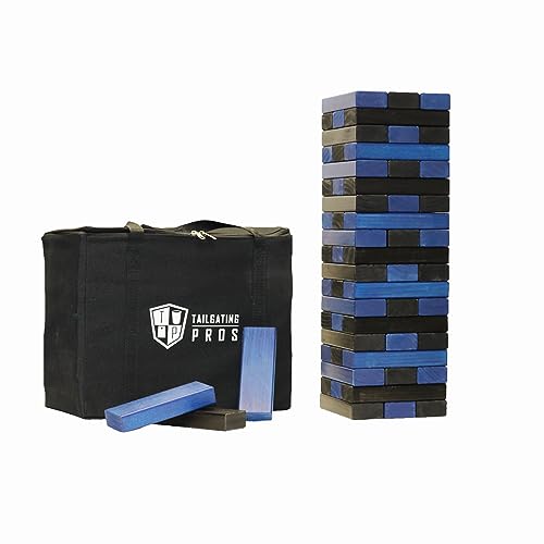 Tailgating Pros Premium Giant Toppling Timbers with Carrying Case – Choose Your Team Colors! Jumbo Outdoor Yard Game, Tower Grows to Over 5 Feet! - color: Navy/Black