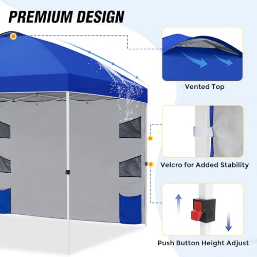 EAGLE PEAK Commercial Canopy 10x10 with Sidewall Storage, Easy OnePerson Setup Pop Up Canopy Tent with Roller Bag, Stakes, Ropes, and Weight Bags, Blue - color: Blue