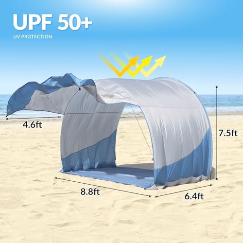 Beach Shade, The Classic Wind-Supported Beach Canopy with UPF 50+ Protection, 7.5ft Tall, Portable & Easy Setup Beach Sun Shelter for 3-6 People - color: Sky Grey