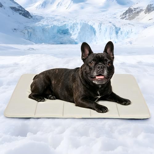 Cooling Dog Mat Q-Max>0.5 - Rapid Cooling Tech, Thin Breathable Crate Pad, Portable Washable Summer Mat, Chill Soothing Fabric - 30"x20" Medium Dog, Dark Beige - color: Dark Beige, size: 30"L x 20"W x 0.8"H