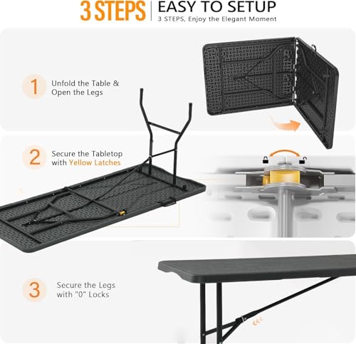6FT Heavy Duty Folding Table, Fold-in-Half Portable Plastic Table with Carry Handle, Tree Pattern HDPE Tabletop, Indoor Outdoor Utility Table for Watch Party, BBQ,Camping,Events,Backyard Dining–Grey - color: Gray-tree, size: 6FT