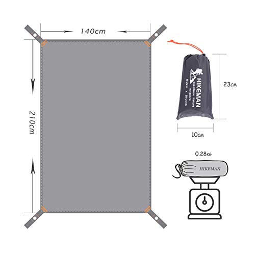 Hikeman Tent Footprint - Waterproof Camping Tarp, Heavy Duty Tent Floor Saver, Ultralight Ground Sheet Mat for Hiking, Backpacking, Hammock, Beach - Storage Bag Included(M-83”x55”) - color: Grey,140x210cm, size: Medium