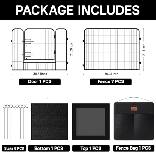 PJYuCien Dog Playpen Plus Storage Bag, 31.3" H 8 Panels Puppy Pen with Square Bottom & Top Cover, Heavy Duty Dog Fence for Camping - style: 8-Panels 31.3"W