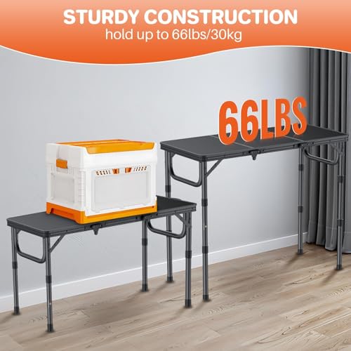 FUNYKICH 3ft Portable Small Folding Table L34.2''xW15.7'', 3 Adjustable Height Small Foldable Tables, Lightweight Aluminum Beach Table with Carry Handle for Car Camping, Backyard BBQ, Picnic, Travel - color: Black, size: Tabletop size:L34.2"xW15.7"