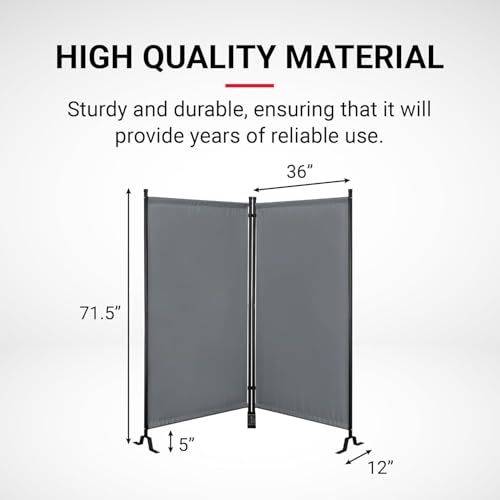 Proman Products - Galaxy 2 Panel Section Privacy Folding Screen Divider, Water Repellent Fabric Room Divider with Black Powder Coated Metal Frame for Indoors or Outdoors (Gray) - color: Grey, size: 2 Panel