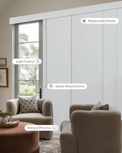 Graywind Manual Sliding Panels 100% Blackout Privacy Panel Track Blinds Wand Control Window Blinds for Patio Sliding Glass Door Large Windows Width Up to 153", Custom Size (White) - color: Blackout White