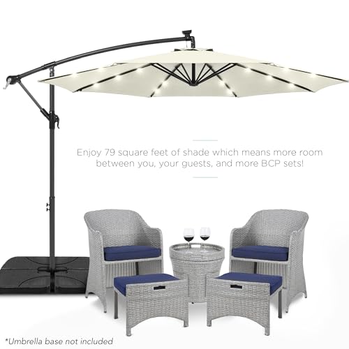 Best Choice Products 10ft Solar LED Offset Cantilever Hanging Market Patio Umbrella, 8 Sturdy Ribs, Easy Adjustment - Ivory - color: Ivory, size: Offset