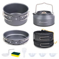 DA DINITHRON 10-Piece Camping Cookware Set, Lightweight Hard-Anodized Aluminum Pots and Pans with 1.1L Kettle, Non-Stick & Compact Nesting Design for Backpacking and Hiking (650g)