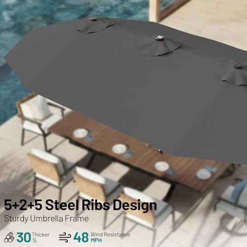 AreShark 13 FT Patio Umbrella with Solar Lights, Double-Sided Outdoor Table Umbrellas with Crank, Large Rectangular Market Umbrella for Porch, Lawn, Pool, Backyard, Gray - color: Gray, size: 6.5x13 Ft