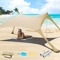 7×7 FT Beach Tent Sun Shelter UPF50+ UV Protection, Outdoor Canopy Tent Sun Shade with 2 Poles for Camping, Beach, Fishing, Backyard and Picnics Khaki - color: Khaki
