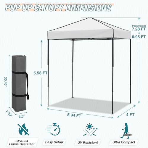 EAGLE PEAK 6x4 Instant Pop Up Canopy Tent, Straight Leg Sun Shelter, Portable Canopy with Carry Bag for Camping, Beach & Sports, White - color: White, size: No Wall