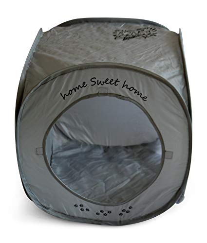Feline Ruff Home Sweet Home Pop Up Cat Cube. A Collapsible Indoor Cat House. Covered Pet Bed Hideaway Cave for Dogs and Other Pets Too. (Pop Up Cube- Gray)