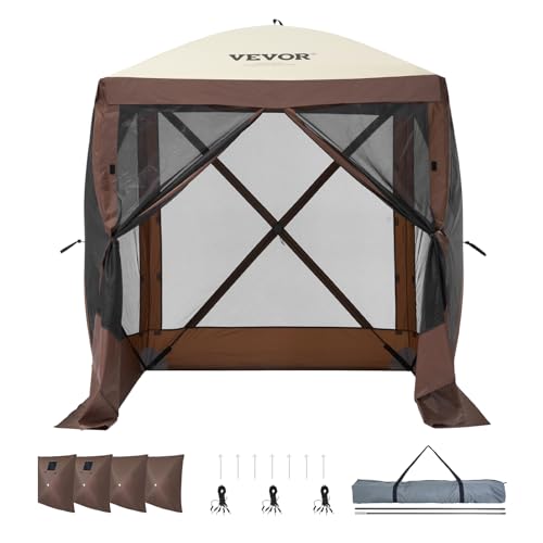 VEVOR Pop Up Gazebo Tent, Pop-Up Screen Tent 4 Sided Canopy Sun Shelter with 4 Removable Privacy Wind Cloths & Mesh Windows, 6x6FT Quick Set Screen Tent with Mosquito Netting, Brown - color: Brown, size: 6x6ft