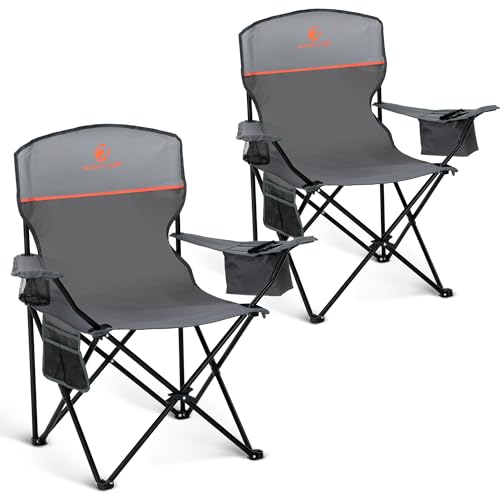 ALPHA CAMP Camping Chairs 350LBS Capacity, Heavy Duty Folding Chair with 4-Can Cooler Bag, Portable Outdoor Chair with Cup Holder for Adults, Collapsible for Tailgating, Beach, Fishing - color: Light Gray, style: camping chairs
