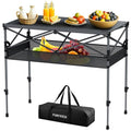 FUNYKICH Folding Camping Table(L39.4''xW19.7''), Aluminum Roll-up Portable Picnic Table with 2 Adjustable Height, Large Storage and Carrying Bag for Picnic, Camping, BBQ, Party, Backyard, Beach - size: Aluminium tabletop-39.4''x19.7''x (27.6''/34.3'')