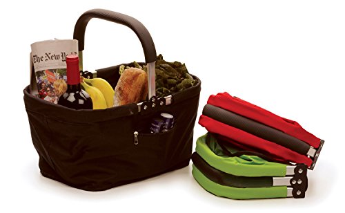 RSVP International Collapsible Market Basket Aluminum Frame, Large Zip Side Pocket, 17x11x18", Black - color: Black, size: 17 x 11 x 18"