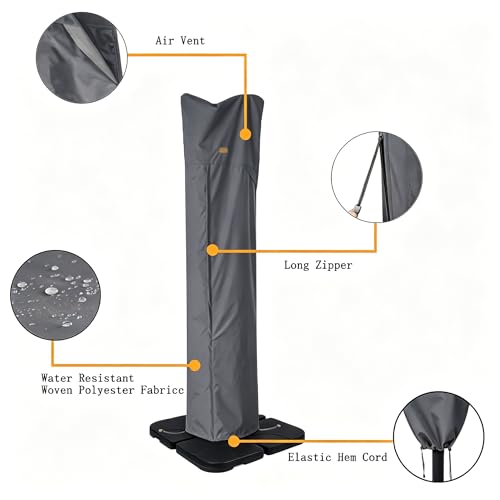 Patio Umbrella Cover for 9ft to 13ft Offset Umbrella, Water Resistant, Curved Cantilever and Straight Pole Parasol Outdoor Umbrellas Cover with Zipper and Rod - color: Cantilever (Dark Grey/WD), size: Cantilever 12'x12' or 10'x13'