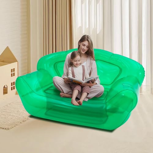Portable Inflatable Couch with Headboard and Built-in Pump Blow Up Pull Out Couch Folding Inflatable Chair 70.9"×35.4"×37.4" Outdoor Air Sofa for Camping, Backyard, Beach, Party (Green) - color: Green