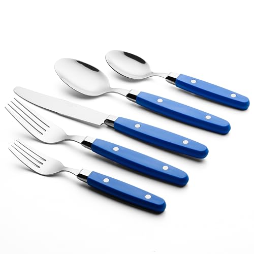 ANNOVA Silverware Set, Retro/Rivet Colorful Stainless Steel Tableware Kitchen Flatware Set Utensils, Includes Dinner Knives, Forks, Spoons, Salad Forks & Dessert Spoons (Sapphire Blue, 20 Pieces) - color: Sapphire Blue New, size: 20 Pieces
