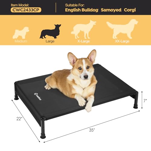 Veehoo Cooling Outdoor Dog Bed, Heavy Duty Elevated Pet Bed with Washable & Breathable Teslin Mesh, Non-Slip Silicon Feet, Dog Cot Bed with Support Hem, 35" x 22", Black, CWC2433 - color: Black - Hem, size: 35.0"L x 22.0"W x 7.0"Th