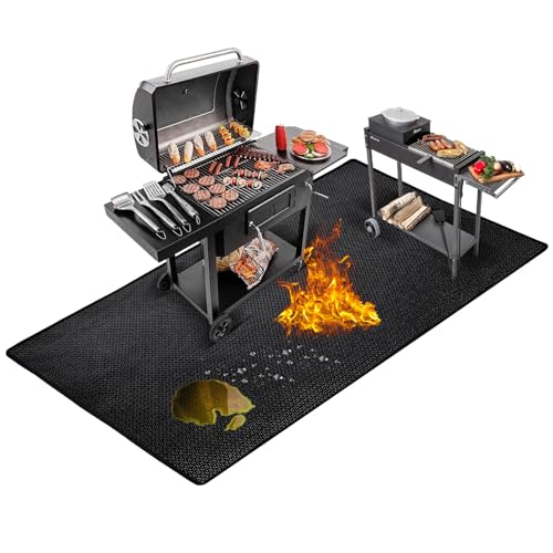 Large 76x52 inches Under Grill Mat for Outdoor Grill,Double-Sided Fireproof Grill Pad for Fire Pit,Indoor Fireplace Mat Fire Pit Mat,Oil-Proof Waterproof BBQ Protector for Deck and Patio - size: 76x52in(0.6mm)