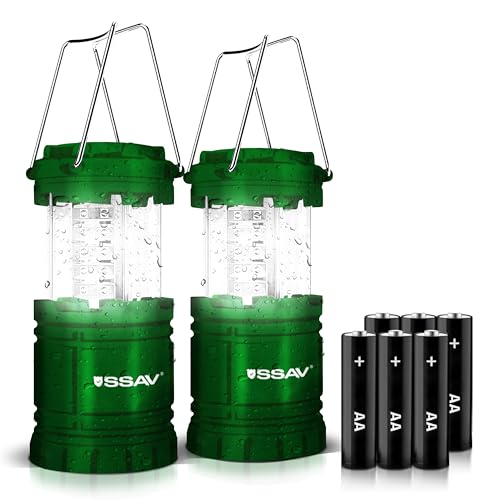 2 Pack LED Camping Lantern, LED Lanterns, Suitable Survival Kits for Hurricane, Emergency Light for Storm, Outages, Outdoor Portable Lanterns, Collapsible (Batteries Included) - color: Green